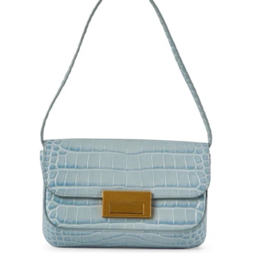 Loeffler Randall Light Blue Croc-Embossed Shoulder Bag with Gold Hardware